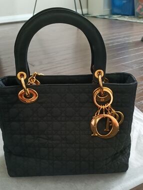 Dior Black Quilted Lady Dior Satchel with Gold Hardware Charms